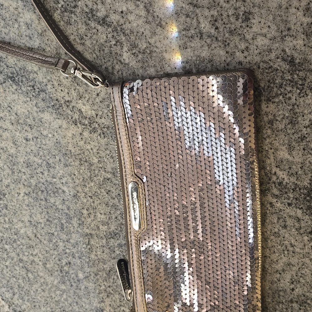 Michael Kors Silver Leather Sequins Writslet Convertible Strap - Picture 2 of 7